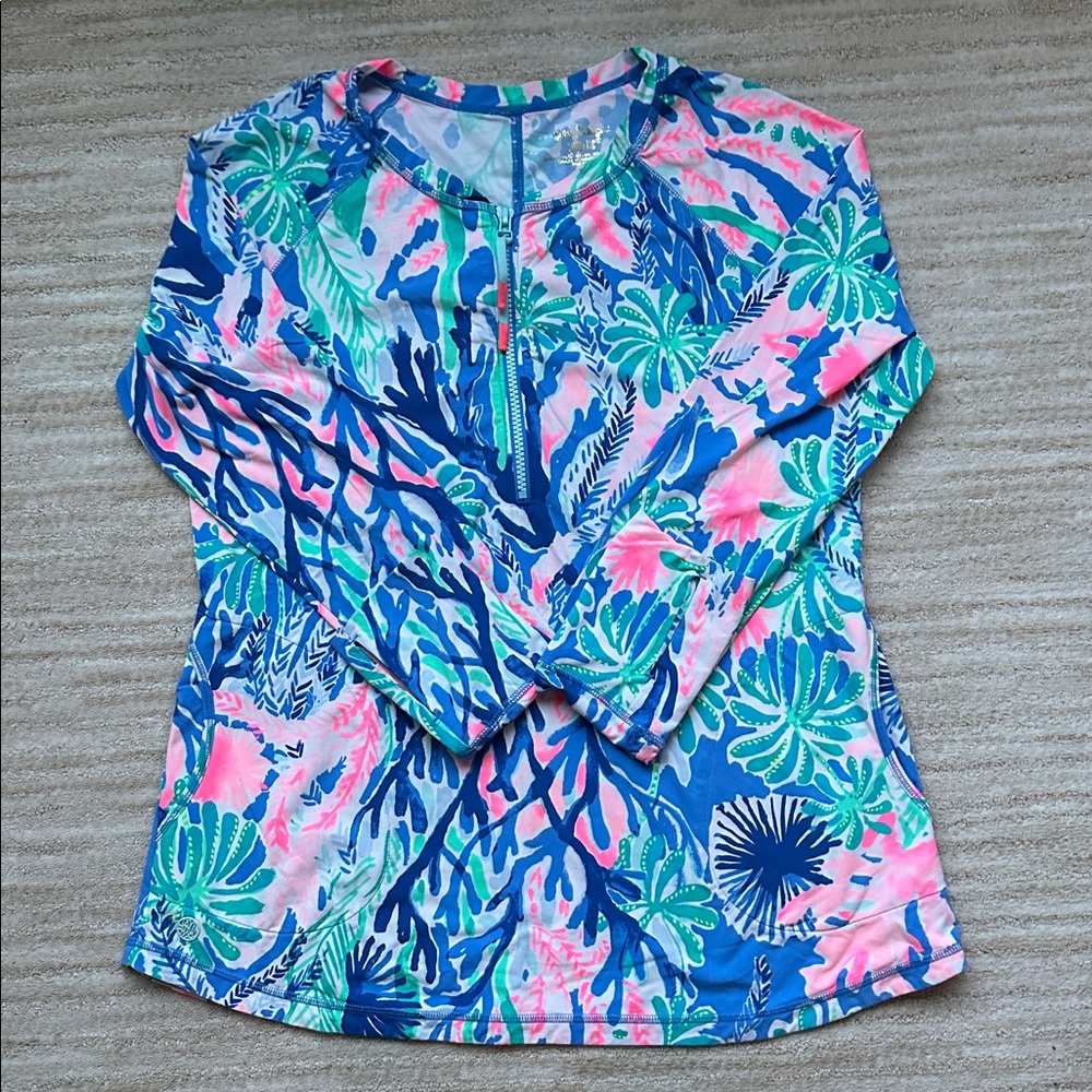 EUC Lilly Pulitzer Delaynee Meryl Luxletic Top Half Zip Jet Stream Size Medium - Picture 5 of 16